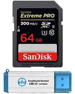SanDisk 64GB SDXC SD Extreme Pro UHS-II Memory Card Works with Canon EOS M6 Mark II, EOS 90D Digital Camera 4K V30 (SDSDXPK-064G-ANCIN) Bundle with (1) Everything But Stromboli 3.0 Card Reader