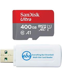 SanDisk 400GB SDXC Micro Ultra Memory Card and SD Adapter Bundle Works with Samsung Galaxy S10, S10+, S10e Phone Class 10 (SDSQUAR-400G-GN6MA) Plus (1) Everything But Stromboli (TM) Combo Card Reader