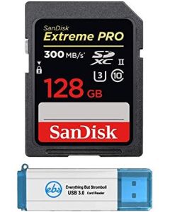 SanDisk Extreme Pro 128GB UHS-II SD Card Works with Nikon Z5, Z50, D780 Mirrorless Camera 300MB/s 4K Class 10 (SDSDXPK-128G-GN4IN) Bundle with (1) Everything But Stromboli 3.0 SDXC Memory Card Reader
