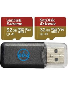 SanDisk Extreme (UHS-1 U3 / V30) A1 32GB MicroSD (2 Pack) Memory Card for GoPro Hero 9 Black Action Cam Hero9 SDHC (SDSQXAF-032G-GN6MN) Bundle with (1) Everything But Stromboli Micro SD Card Reader