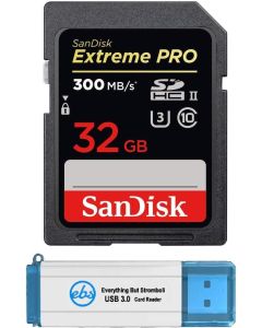 SanDisk Extreme Pro 32GB UHS-II SD Card Works with Nikon Z5, Z50, D780 Mirrorless Camera 300MB/s 4K Class 10 (SDSDXPK-032G-GN4IN) Bundle with (1) Everything But Stromboli 3.0 SDHC Memory Card Reader