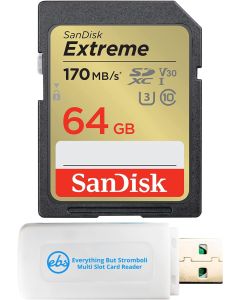 SanDisk 64GB SDXC SD Extreme Memory Card Bundle (SDSDXV6-064G-GNCIN) Works with Canon PowerShot G7 X Mark III, G5 X Mark II Digital DSLR Camera Plus (1) Everything But Stromboli (TM) Card Reader