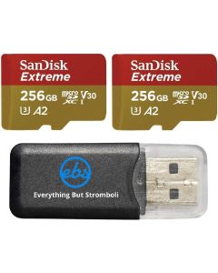 SanDisk Extreme V30 A2 (2 Pack) 256GB MicroSD Card for DJI Mavic Mini 2, Mavic Mini, Mavic Air 2 Drone - C10 U3 A2 (SDSQXA1-256G-GN6MN) Bundle with 1 Everything But Stromboli Micro Memory Card Reader