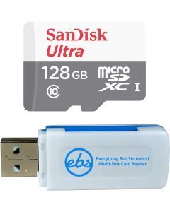 SanDisk Ultra 128GB microSDXC Memory Card UHS-I Class 10 SDSQUNS-128G-GN6MN Bundle with (1) Everything But Stromboli Multi-Slot Micro and SD Card Reader