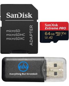 Sandisk 64GB Extreme Pro 4K Memory Card works with Samsung Galaxy S9, S9+, S8, S8 Plus, Note 8, S7, S7 Edge - UHS-1 V30 Micro (SDSQXCG-064G-GN6MA) with Everything But Stromboli (TM) Card Reader
