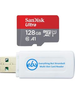 SanDisk 128GB Ultra Micro SD Memory Card Class 10 Works with Garmin Series Mini, 56, 66W Dash Camera (SDSQUAR-128G-GN6MN) Bundle with (1) Everything But Stromboli SD & MicroSD Card Reader