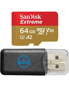 SanDisk Extreme 64GB Micro SD Memory Card for GoPro Works with GoPro Hero 9 Black Camera UHS-1 U3 / V30 A2 4K Class 10 (SDSQXA2-064G-GN6MN) Bundle with (1) Everything But Stromboli MicroSD Card Reader