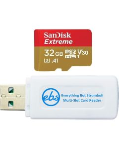 SanDisk Extreme 32GB MicroSDHC Memory Card for DJI Pocket 2 Osmo Series UHS-1 U3 / V30 A1 4K Class 10 Speed Grade 3 (SDSQXAF-032G-GN6MN) Bundle with 1 Everything But Stromboli SD & Micro Card Reader