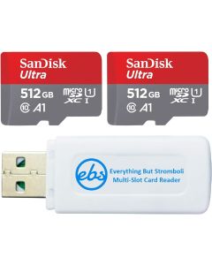 SanDisk Ultra 512GB MicroSDXC UHS-I Memory Card Class 10 (Bulk Two Pack) Bundle with (1) Everything But Stromboli MicroSD & SD Memory Card Reader