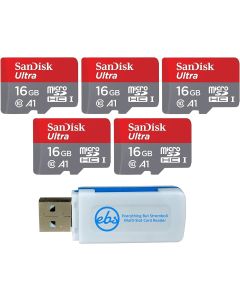 SanDisk 16GB Micro Ultra Memory Card (5 Pack Bundle) 98MB/s Speed Class 10, SDHC Works with Android Phones, Galaxy Tablets (SDSQUAR-016G-GN6MN) Plus 1 Everything But Stromboli (TM) MicroSD Card Reader