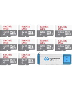 SanDisk Ultra 32GB microSDHC Memory Card (10 Pack) UHS-I Class 10 SDSQUNS-032G-GN3MN Bundle with (1) Everything But Stromboli 3.0 SD/TF Micro Card Reader