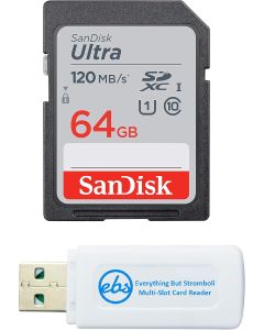 SanDisk 64GB SDXC SD Ultra Memory Card Works with FujiFilm FinePix XP50, XP60, XP70, XP80, XP90 Underwater Digital Camera (SDSDUN4-064G-GN6IN) Bundle with (1) Everything But Stromboli Card Reader