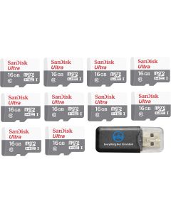 SanDisk Micro SDXC Ultra (10 Pack) MicroSD TF Flash Memory Card 16GB 16G Class 10 SDSQUNB-016G Bundle with (1) Everything But Stromboli Memory Card Reader