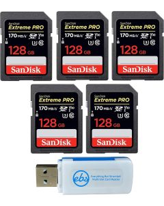 SanDisk (Five Pack) SD Extreme Pro Memory Card Works with Digital DSLR Camera 4K V30 UHS-I (SDSDXXY-GN4IN) Bundle with Everything But Stromboli (TM) Combo Reader