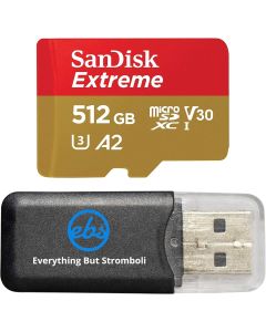 SanDisk Extreme V30 A2 512GB MicroSD Memory Card for DJI Mini 2 Mavic Drone Class 10 4K SDXC Bundle with 1 Everything But Stromboli Micro Card Reader