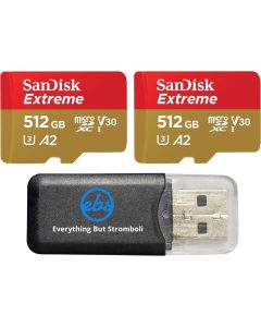 SanDisk 512GB Extreme MicroSDXC Memory Card (Two Pack) Works with DJI Mavic Mini 2 Drone - V30 A2 Class 10 U3 4K Video (SDSQXA1-512G-GN6MN) Bundle with (1) Everything But Stromboli Micro Card Reader
